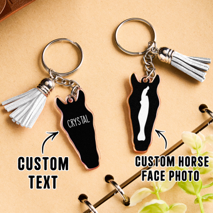 Personalized Horse Facial Acrylic Keychain with Text and Tassel Keychain Gift for Horse Lover