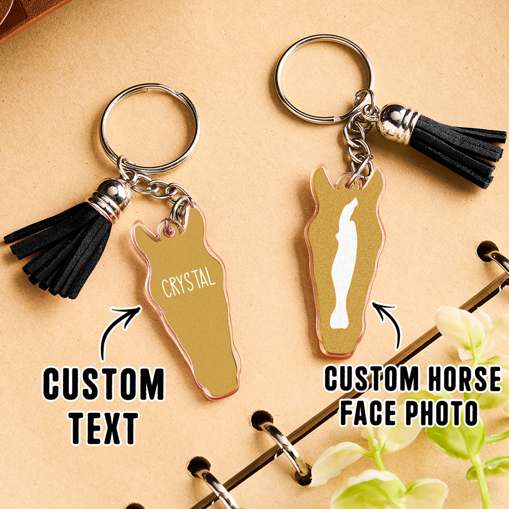 Personalized Horse Facial Acrylic Keychain with Text and Tassel Keychain Gift for Horse Lover