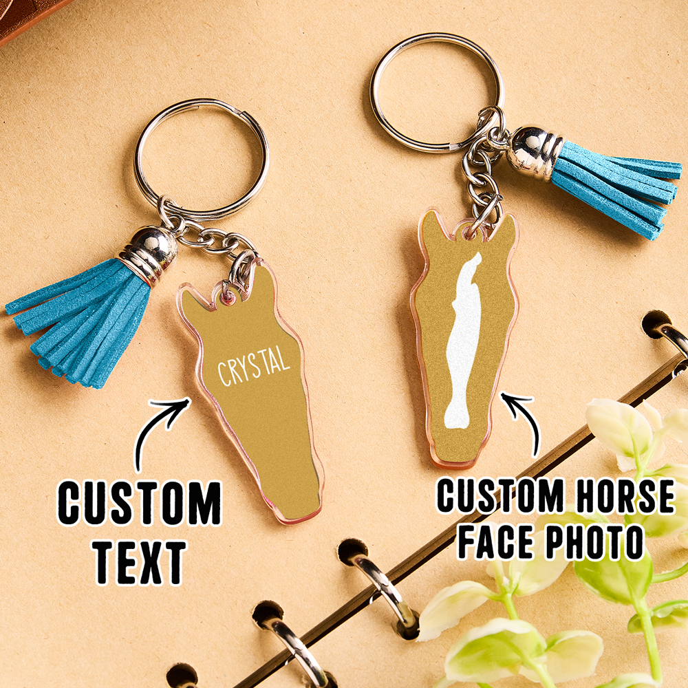 Personalized Horse Facial Acrylic Keychain with Text and Tassel Keychain Gift for Horse Lover