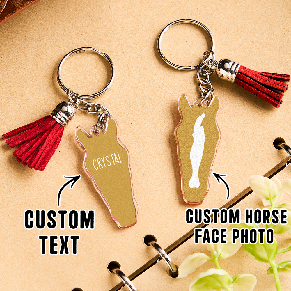 Personalized Horse Facial Acrylic Keychain with Text and Tassel Keychain Gift for Horse Lover
