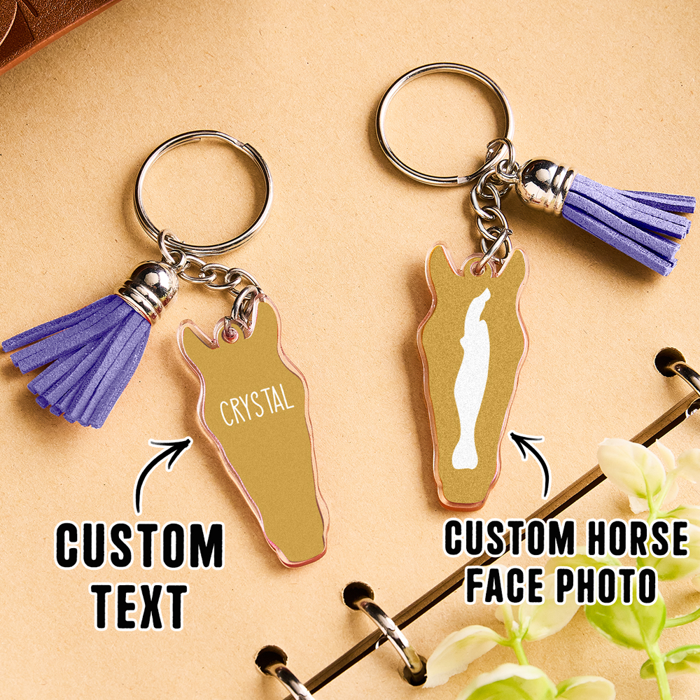 Personalized Horse Facial Acrylic Keychain with Text and Tassel Keychain Gift for Horse Lover