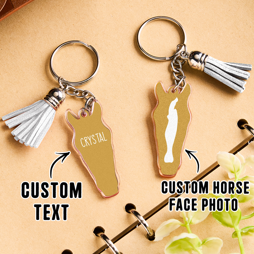 Personalized Horse Facial Acrylic Keychain with Text and Tassel Keychain Gift for Horse Lover