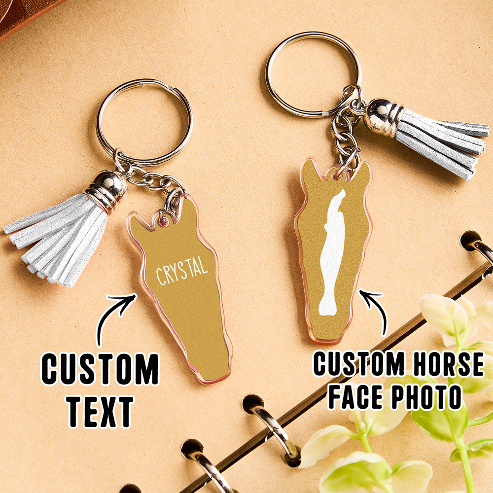 Personalized Horse Facial Acrylic Keychain with Text and Tassel Keychain Gift for Horse Lover