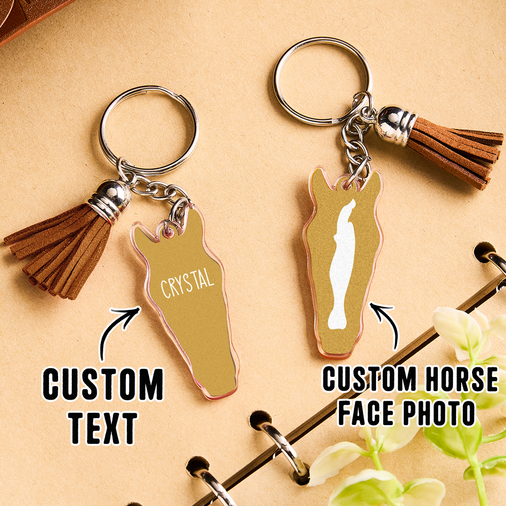 Personalized Horse Facial Acrylic Keychain with Text and Tassel Keychain Gift for Horse Lover