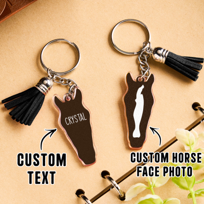 Personalized Horse Facial Acrylic Keychain with Text and Tassel Keychain Gift for Horse Lover
