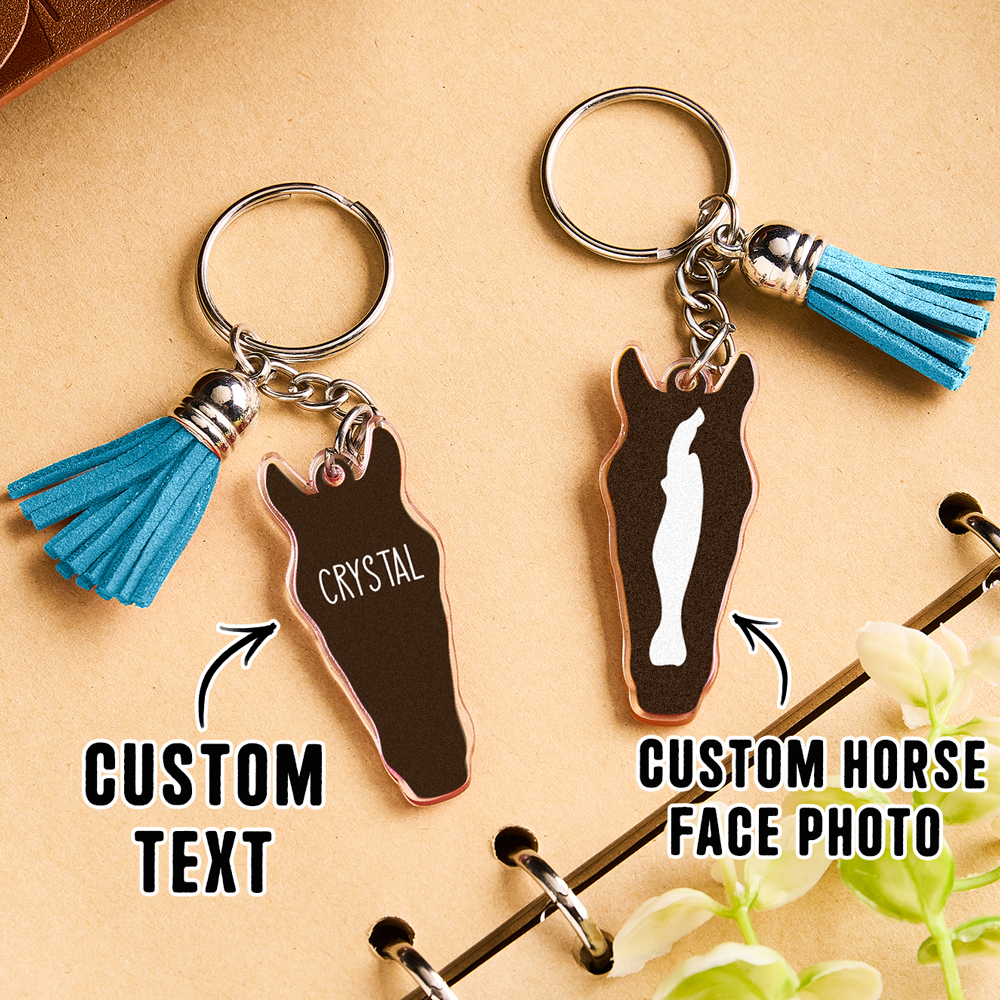 Personalized Horse Facial Acrylic Keychain with Text and Tassel Keychain Gift for Horse Lover