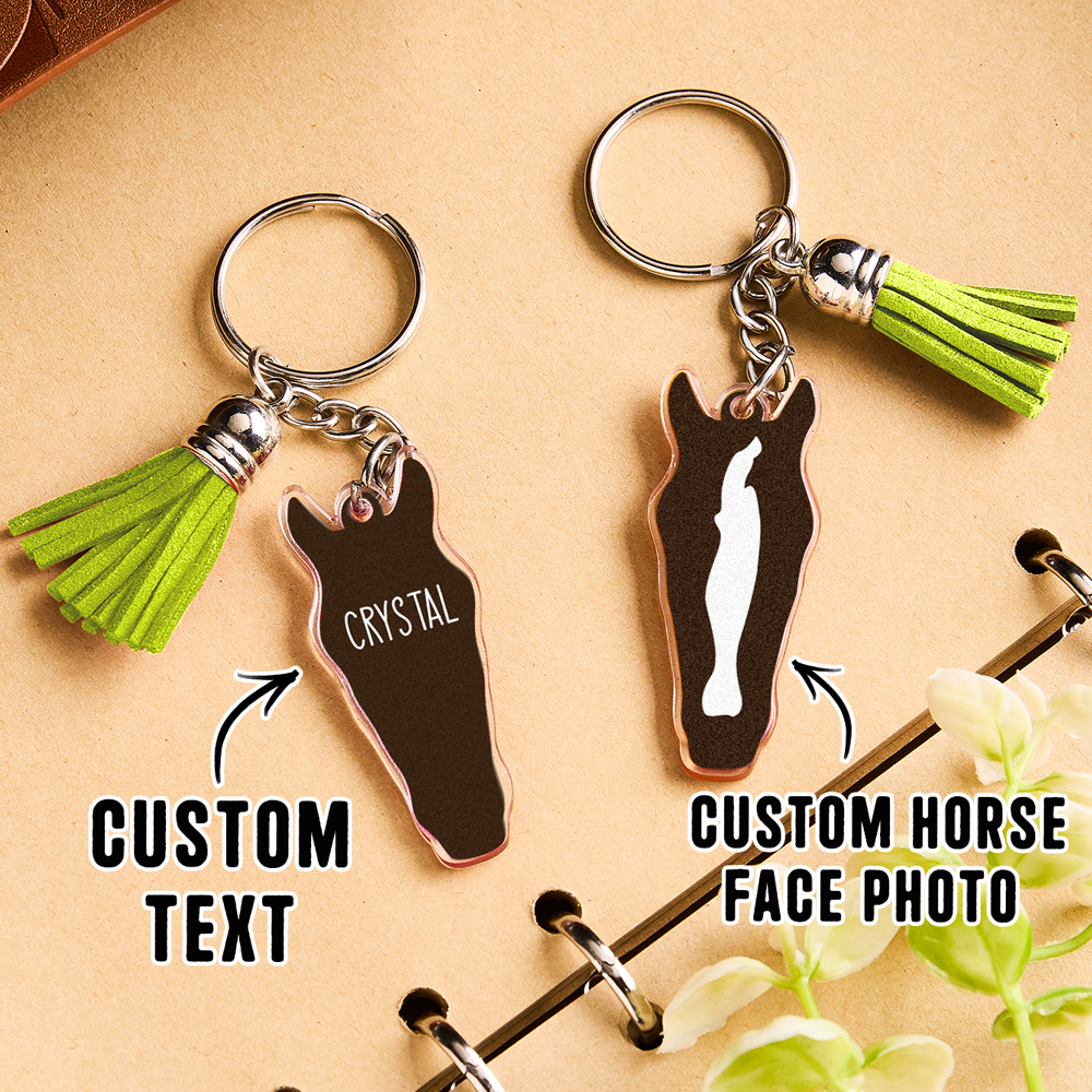 Personalized Horse Facial Acrylic Keychain with Text and Tassel Keychain Gift for Horse Lover