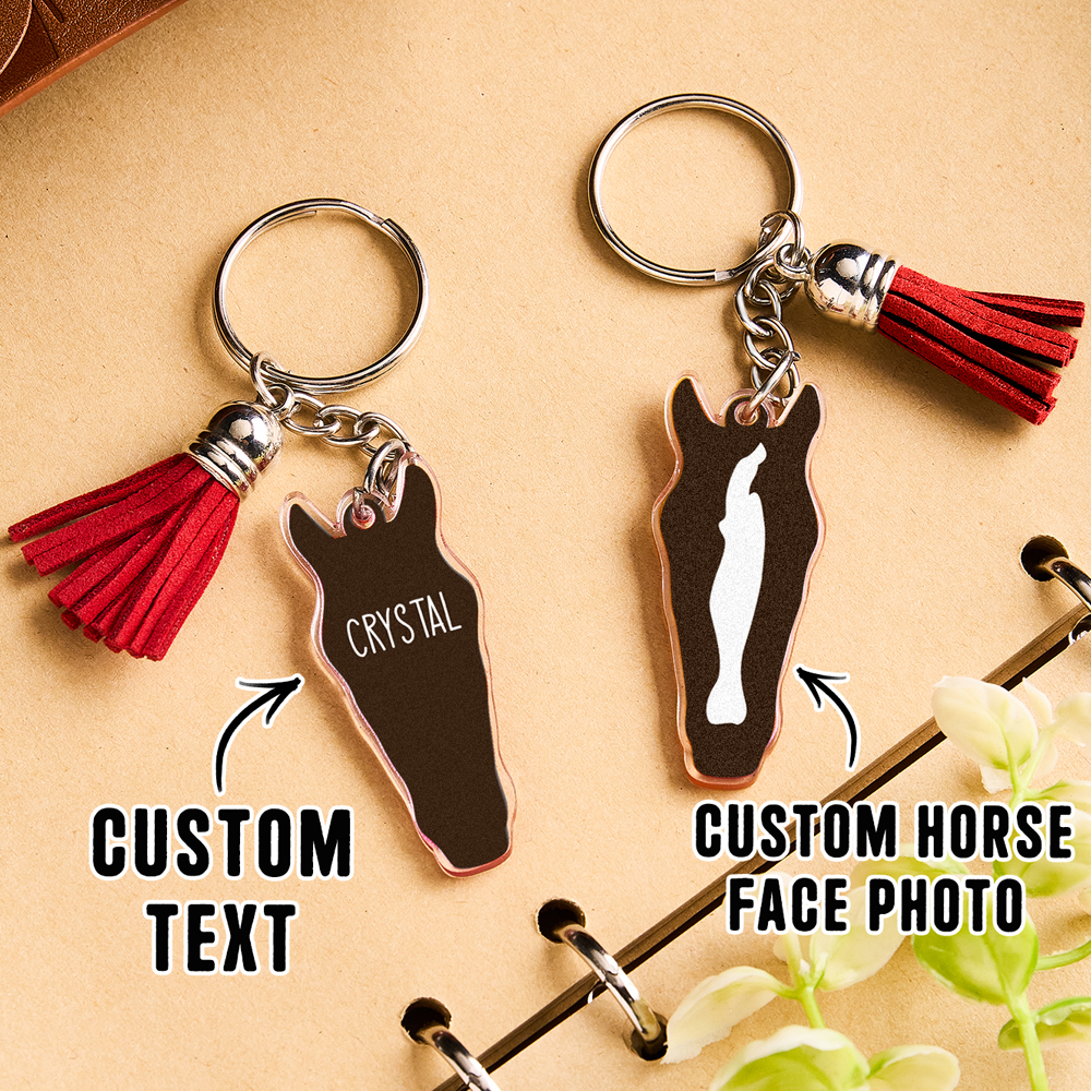 Personalized Horse Facial Acrylic Keychain with Text and Tassel Keychain Gift for Horse Lover