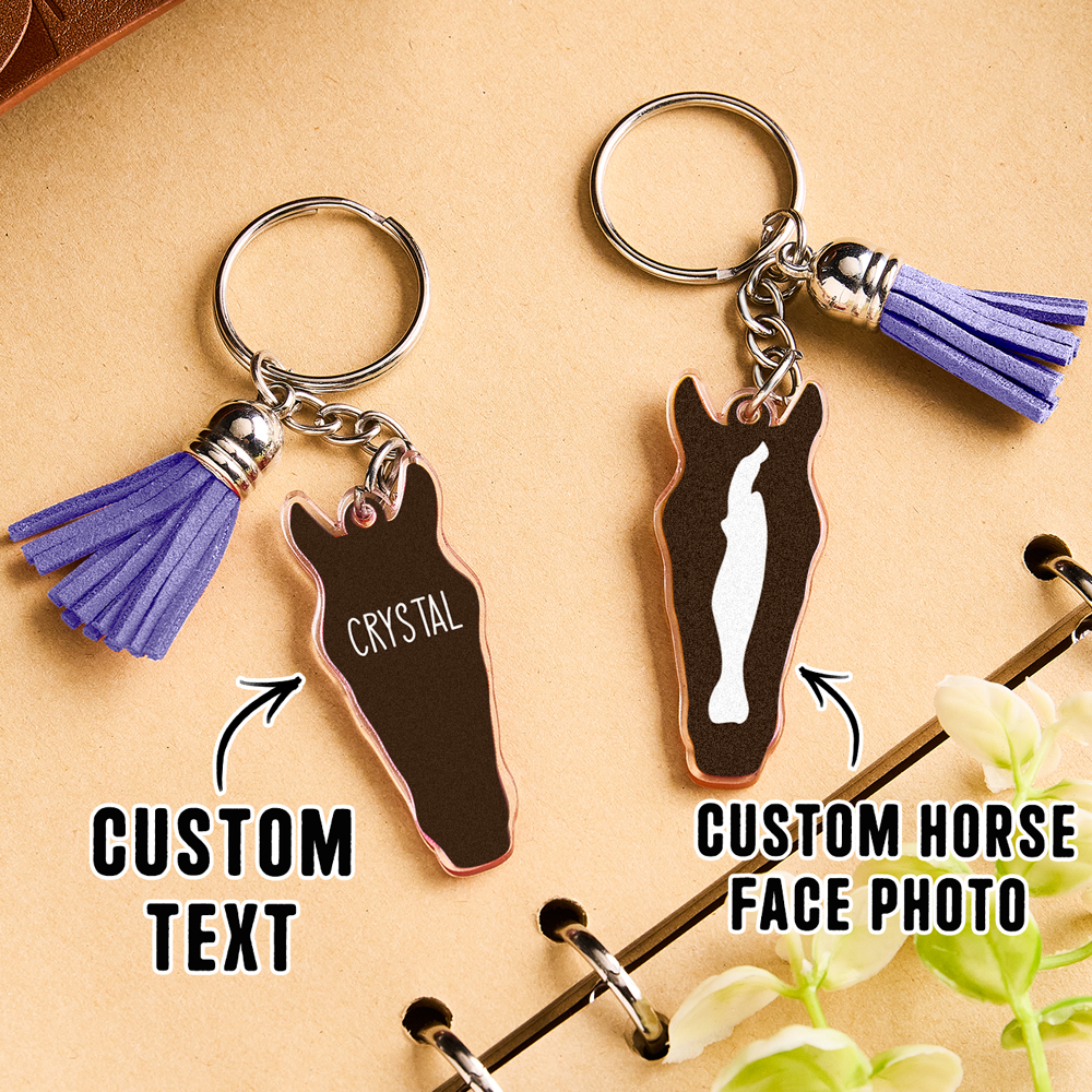 Personalized Horse Facial Acrylic Keychain with Text and Tassel Keychain Gift for Horse Lover