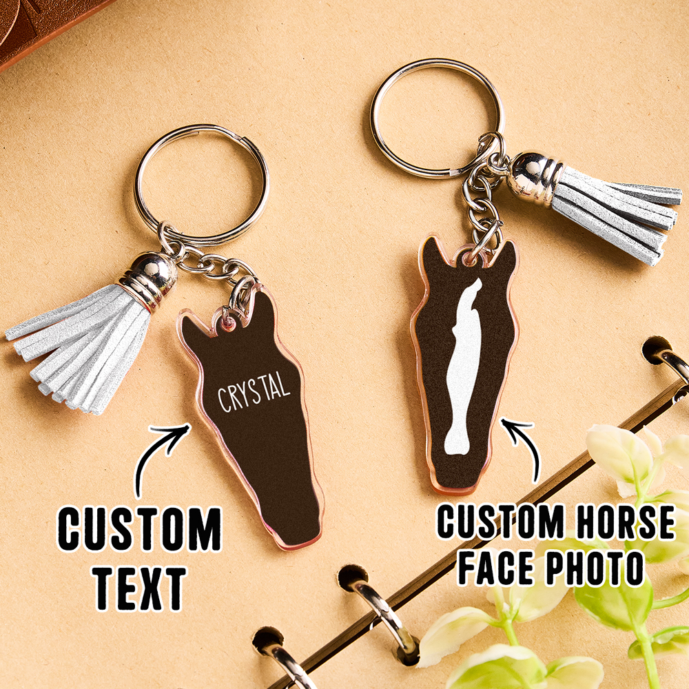Personalized Horse Facial Acrylic Keychain with Text and Tassel Keychain Gift for Horse Lover