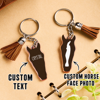 Personalized Horse Facial Acrylic Keychain with Text and Tassel Keychain Gift for Horse Lover
