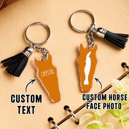 Personalized Horse Facial Acrylic Keychain with Text and Tassel Keychain Gift for Horse Lover
