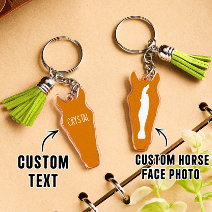 Personalized Horse Facial Acrylic Keychain with Text and Tassel Keychain Gift for Horse Lover
