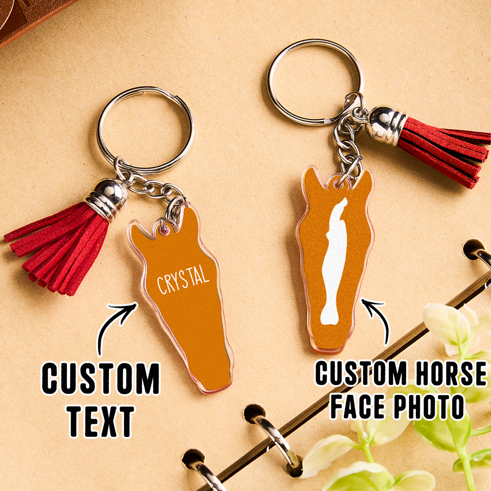 Personalized Horse Facial Acrylic Keychain with Text and Tassel Keychain Gift for Horse Lover