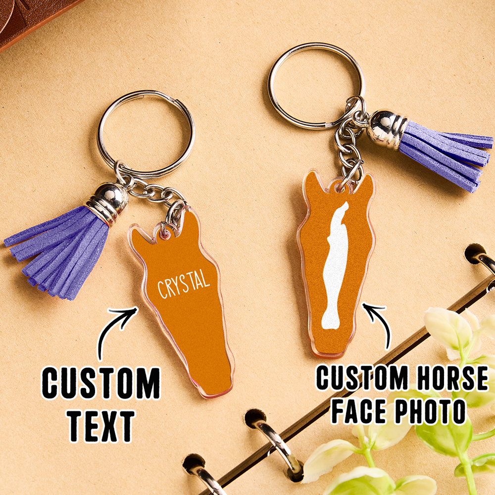 Personalized Horse Facial Acrylic Keychain with Text and Tassel Keychain Gift for Horse Lover