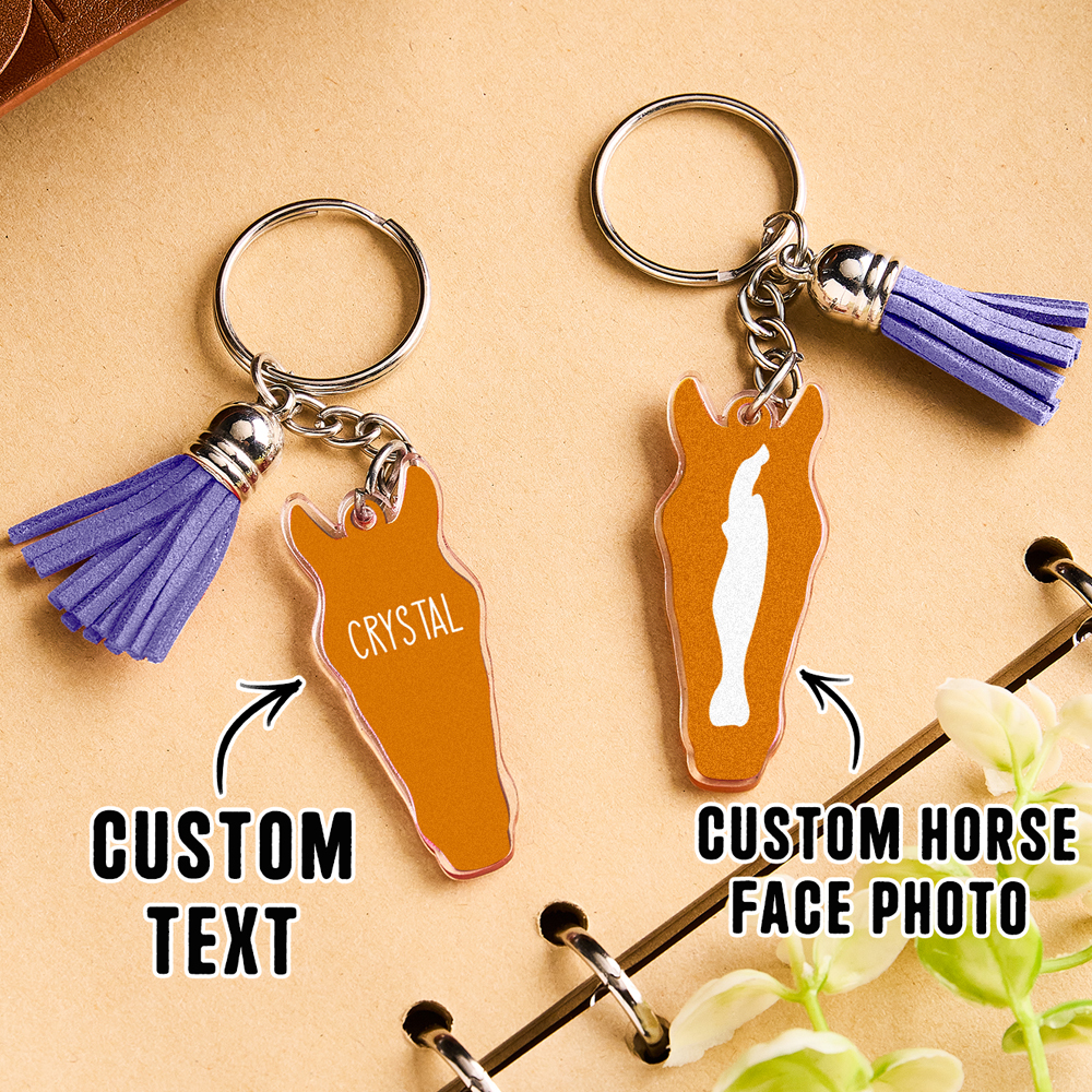 Personalized Horse Facial Acrylic Keychain with Text and Tassel Keychain Gift for Horse Lover
