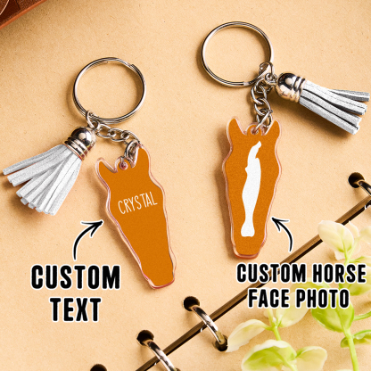 Personalized Horse Facial Acrylic Keychain with Text and Tassel Keychain Gift for Horse Lover