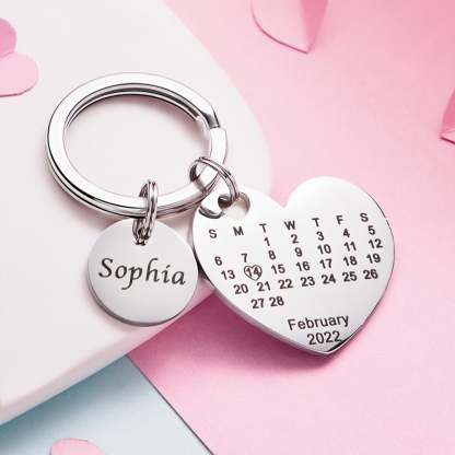 Custom Engraved Heart Calendar Keychain Save The Date Keychain