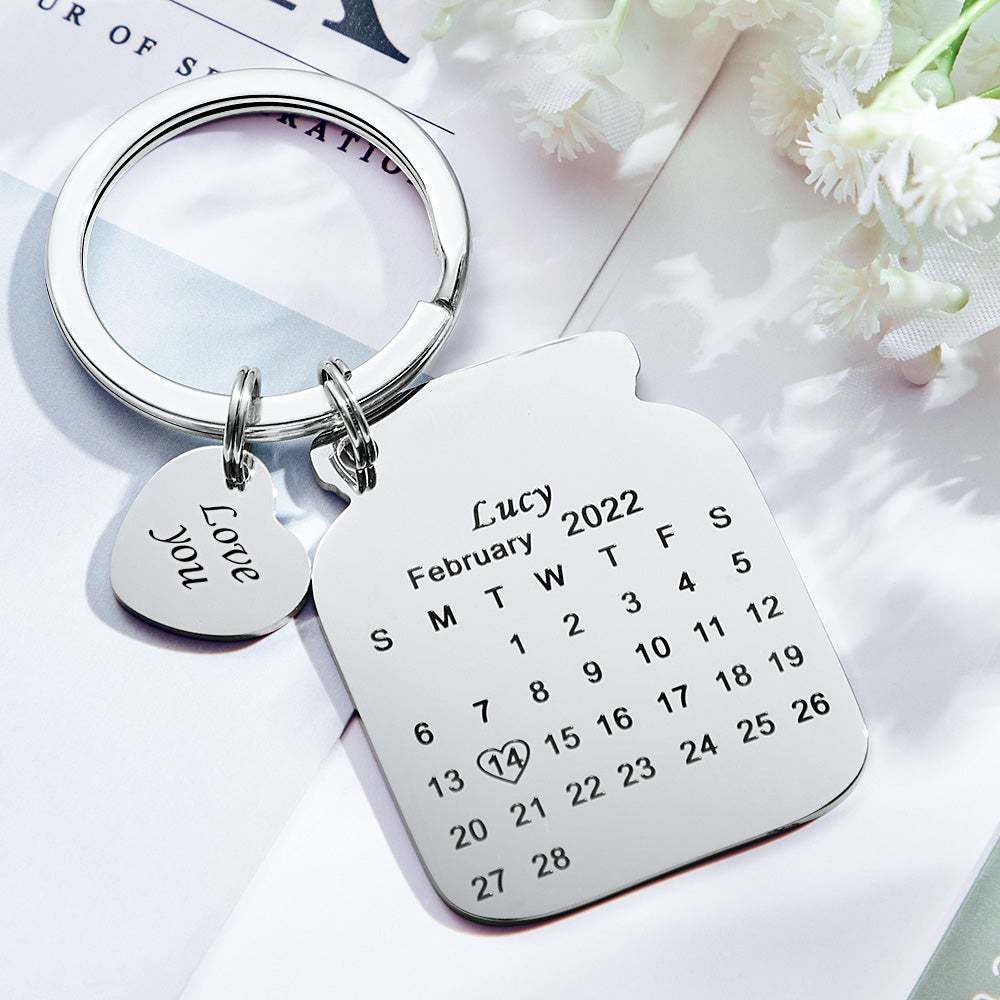 Personalised Anniversary Date Calendar Keychain With Text