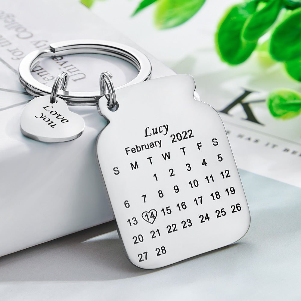 Personalised Anniversary Date Calendar Keychain With Text