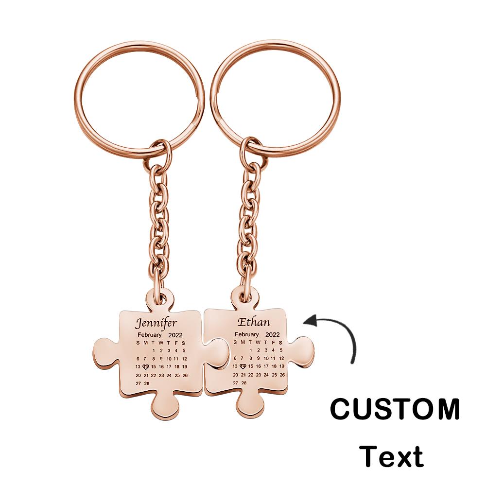 Custom Calendar Keychain Engraved Puzzle Keychain Anniversary Gift for Couple