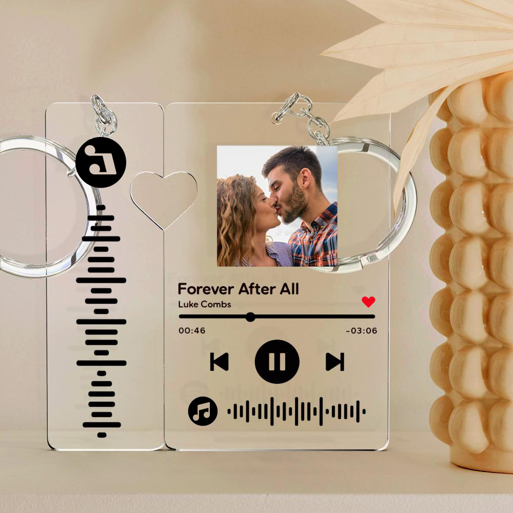 Custom Keychain With Picture Personalized Scannable Music Song Code Keychain For Couples Lover Boyfriend Gift