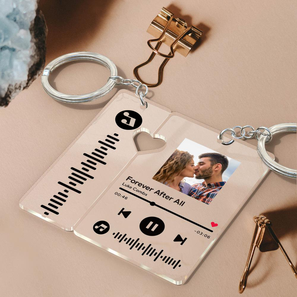Custom Keychain With Picture Personalized Scannable Music Song Code Keychain For Couples Lover Boyfriend Gift