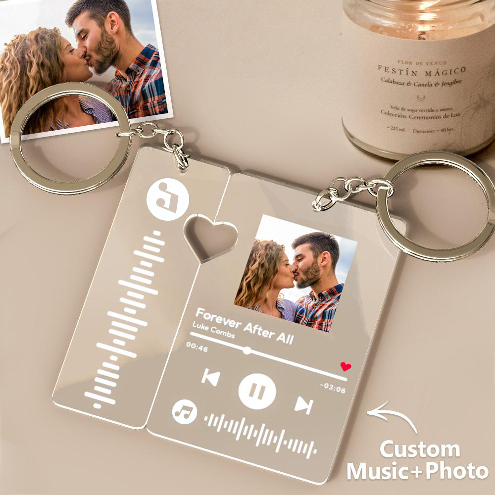 Custom Keychain With Picture Personalized Scannable Music Song Code Keychain For Couples Lover Boyfriend Gift