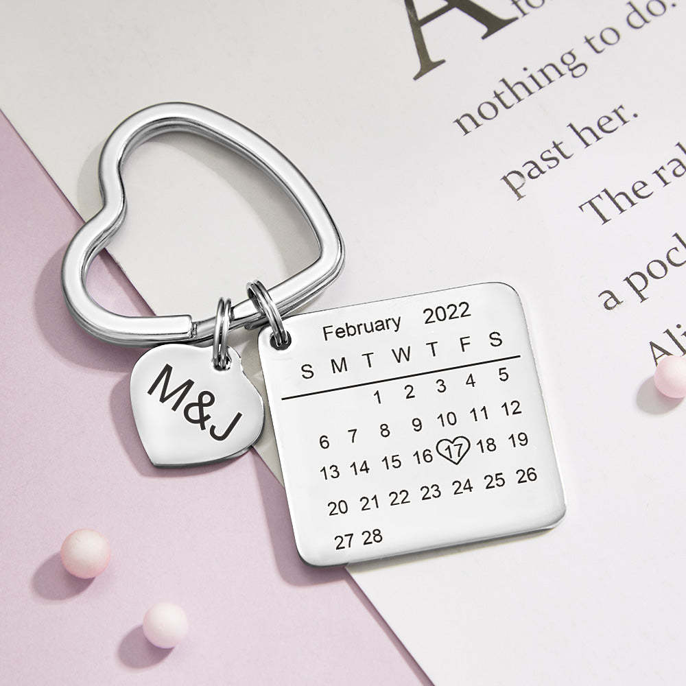 Anniversary Gifts Custom Calendar Keychain Heart Shape Keychain Gift For Lover - Rose Gold