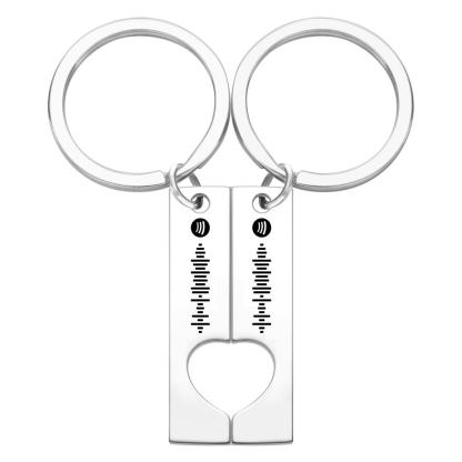 Custom Engraved Stainless Steel Scannable Music Code Couple Keychains