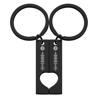 Custom Engraved Stainless Steel Scannable Music Code Couple Keychains