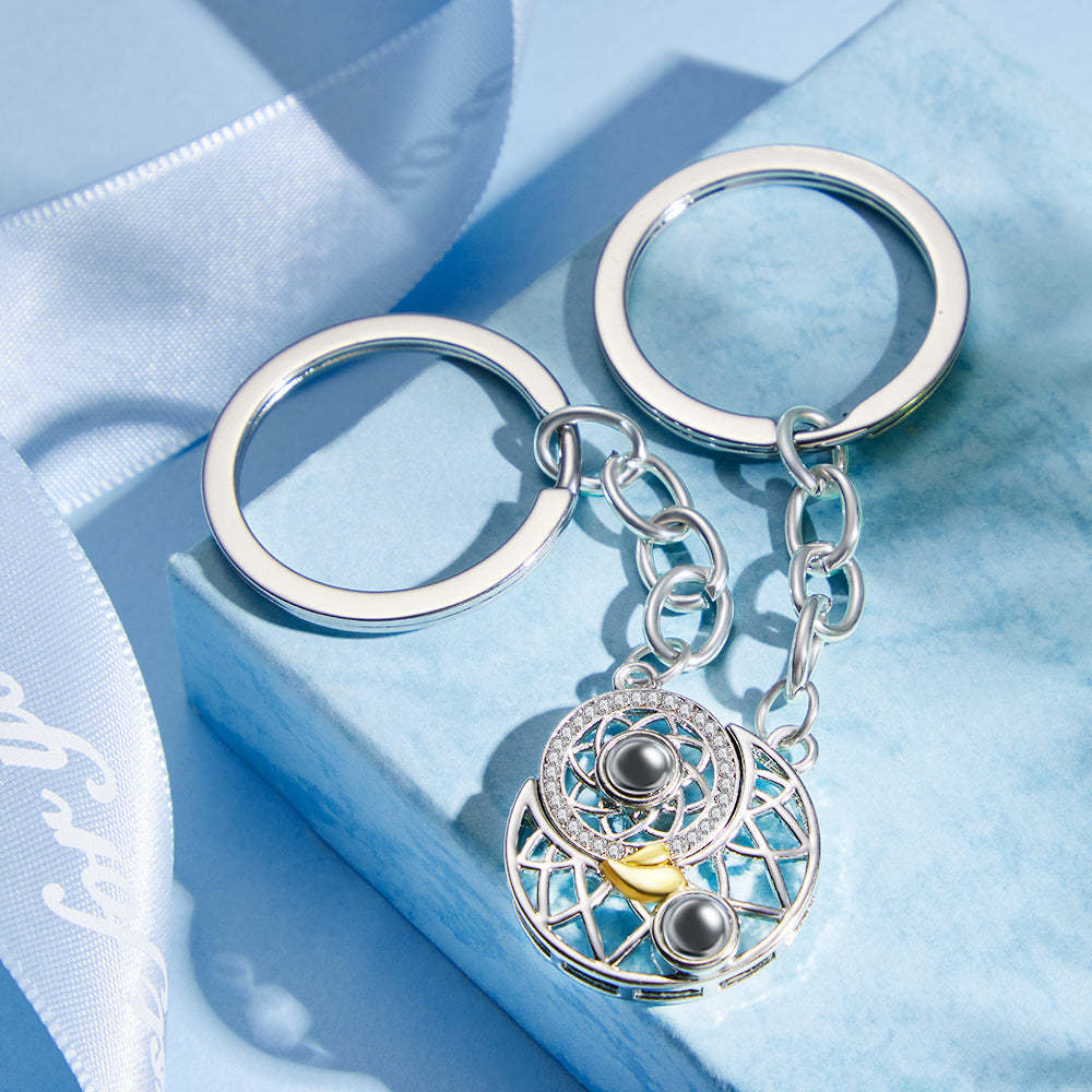 Custom Photo Projection Keychain Sun and Moon Couple Commemorative Gifts