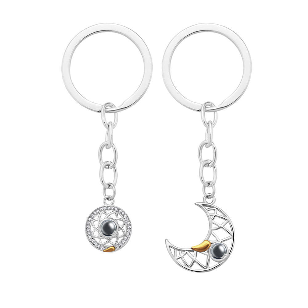 Custom Photo Projection Keychain Sun and Moon Couple Commemorative Gifts