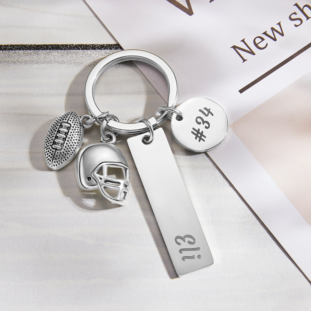 Custom Engraved Keychain Hand Stamped Football Keychain Creative Gift