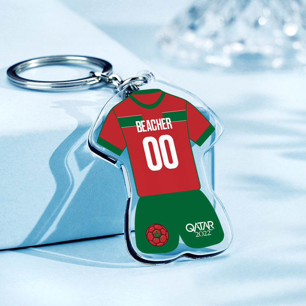 Personalized Name Keychain Morocco Football Team Jersey Keychain 2022 Soccer World Cup Team Keychain