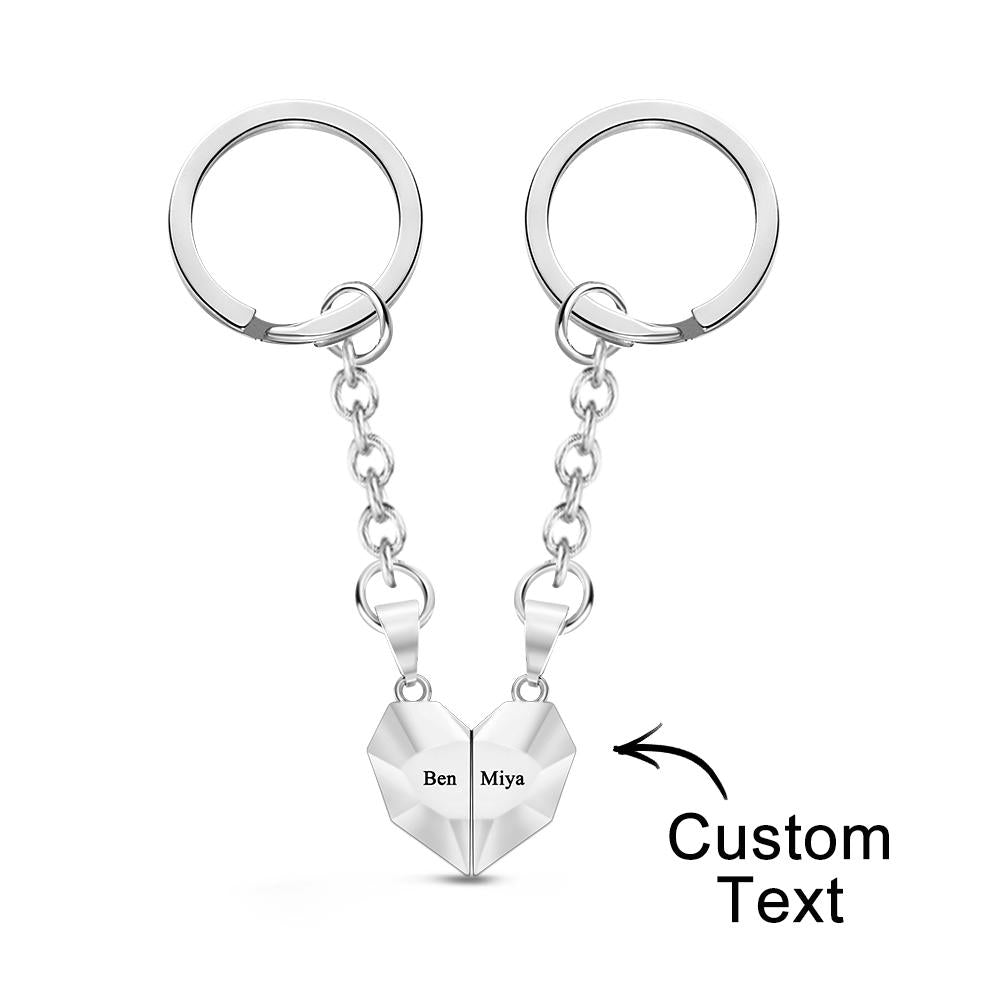 Custom Engraved Keychain Magnetic Matching Heart Keychains Gift for Couple