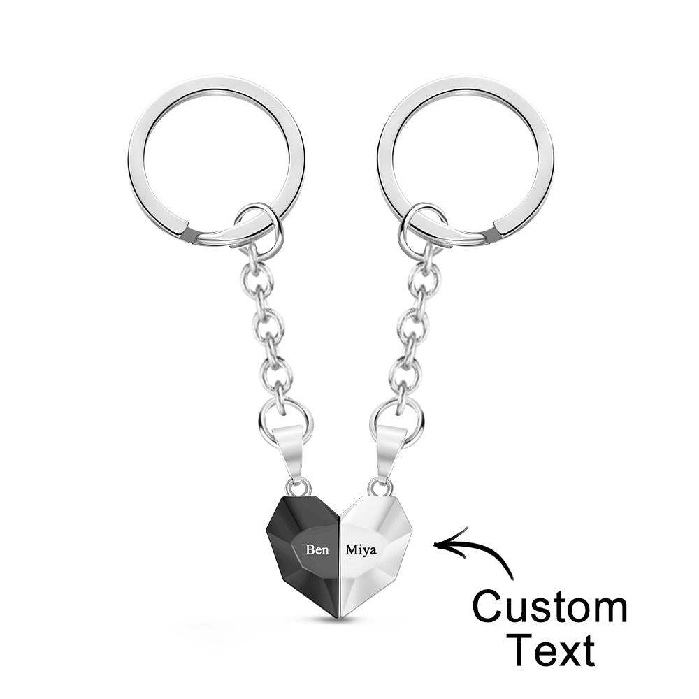 Custom Engraved Keychain Magnetic Matching Heart Keychains Gift for Couple