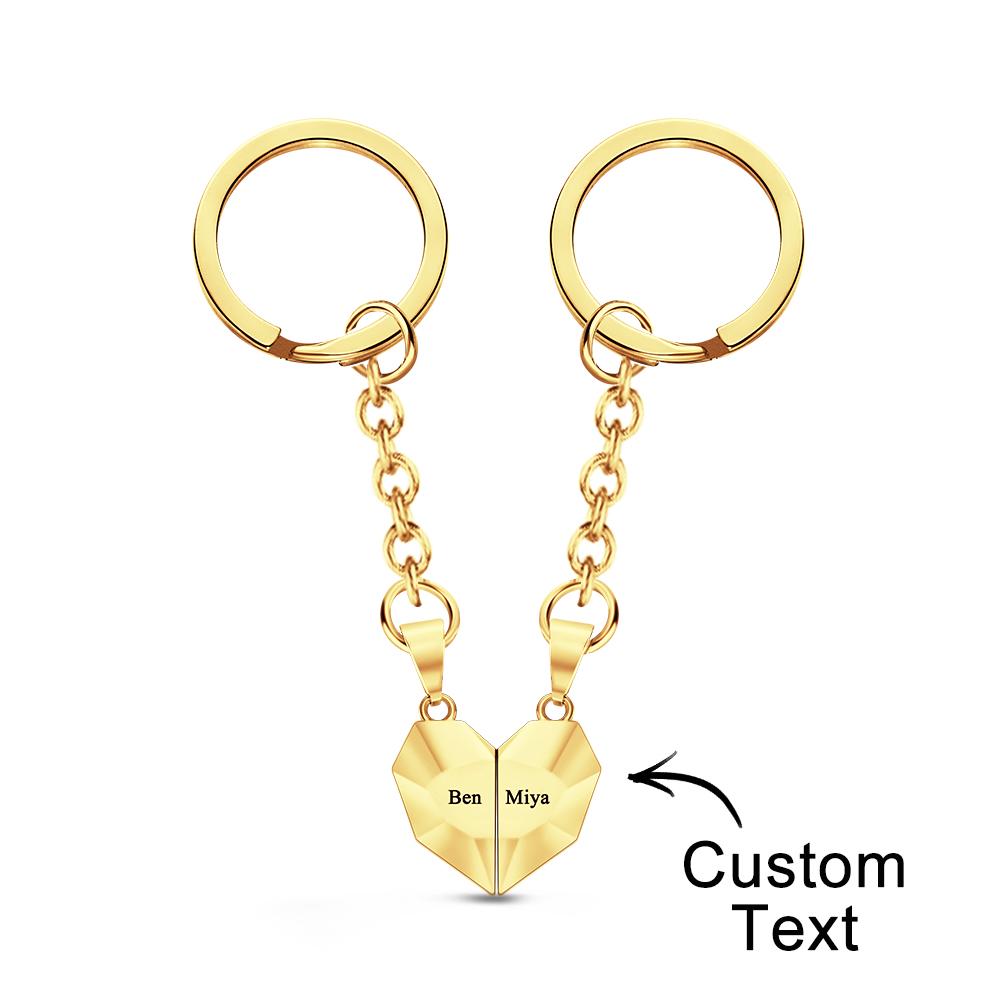Custom Engraved Keychain Magnetic Matching Heart Keychains Gift for Couple