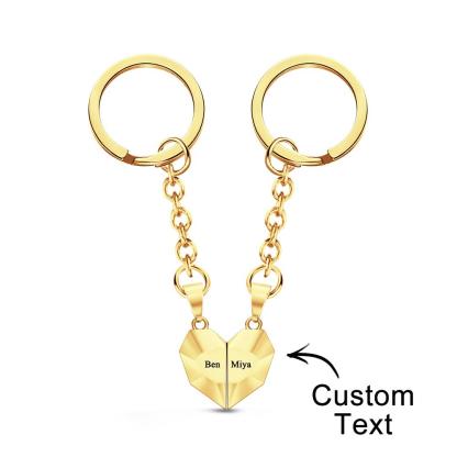 Custom Engraved Keychain Magnetic Matching Heart Keychains Gift for Couple