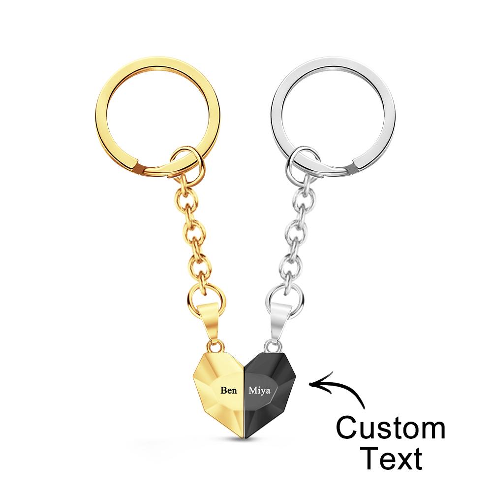 Custom Engraved Keychain Magnetic Matching Heart Keychains Gift for Couple