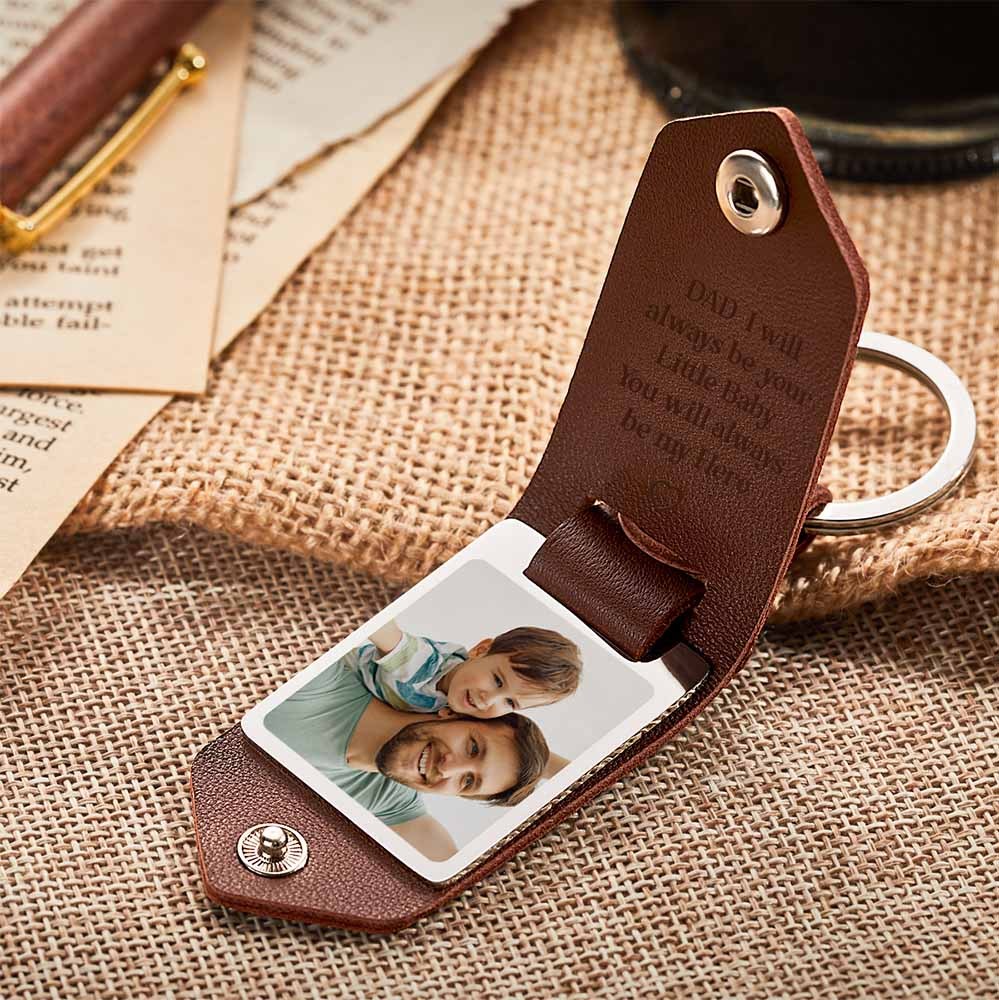 Custom PU Leather Photo Text Keychain DAD I will always be your Little Baby You will always be my Hero