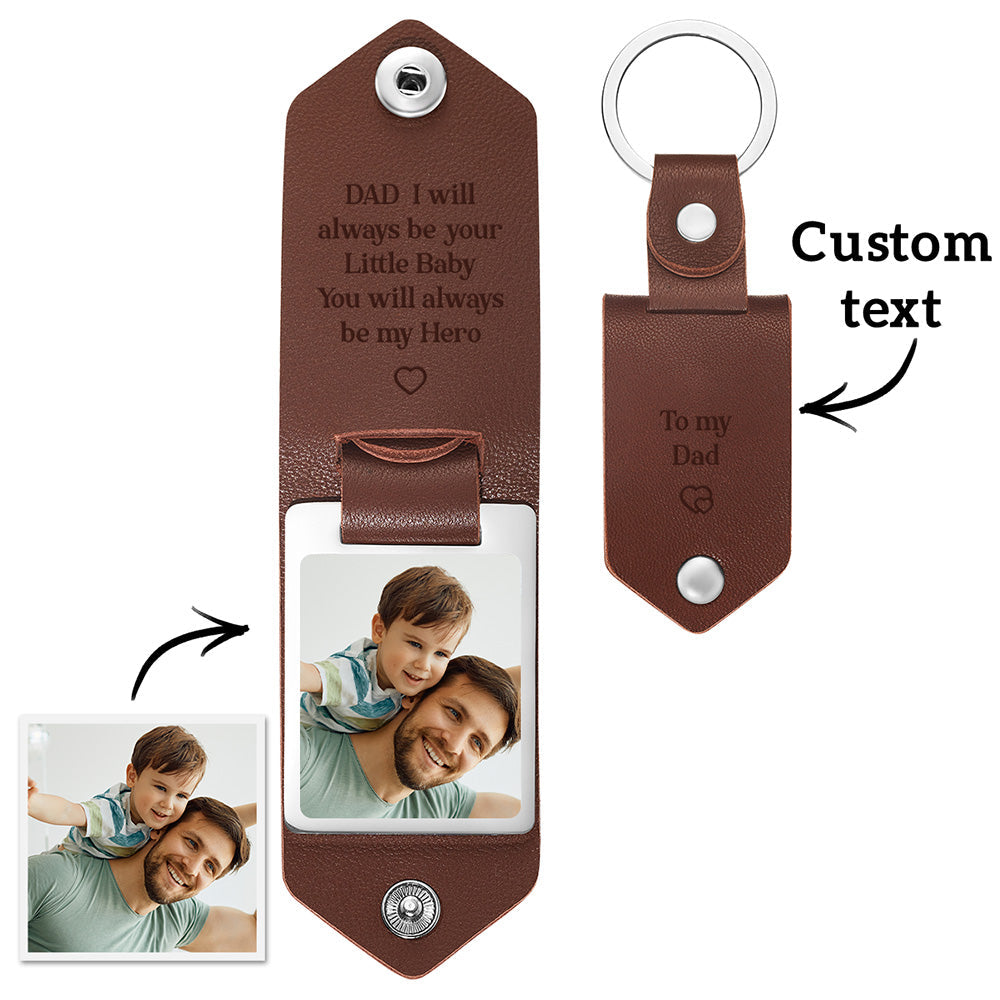 Custom PU Leather Photo Text Keychain DAD I will always be your Little Baby You will always be my Hero
