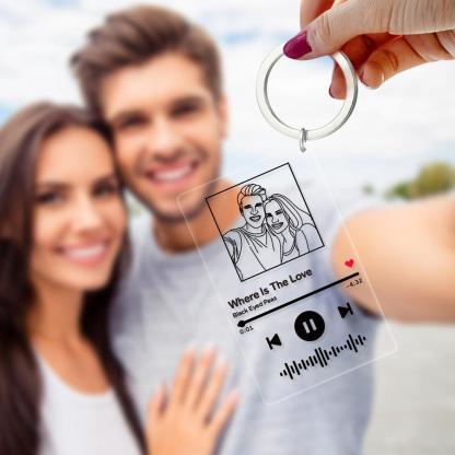 Custom Line Art Music Code Plaques Keychain, Engraved Custom Acrylic, Song Keychain