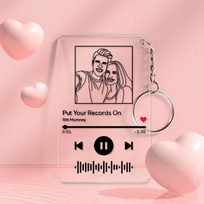 Custom Line Art Music Code Plaques Keychain, Engraved Custom Acrylic, Song Keychain