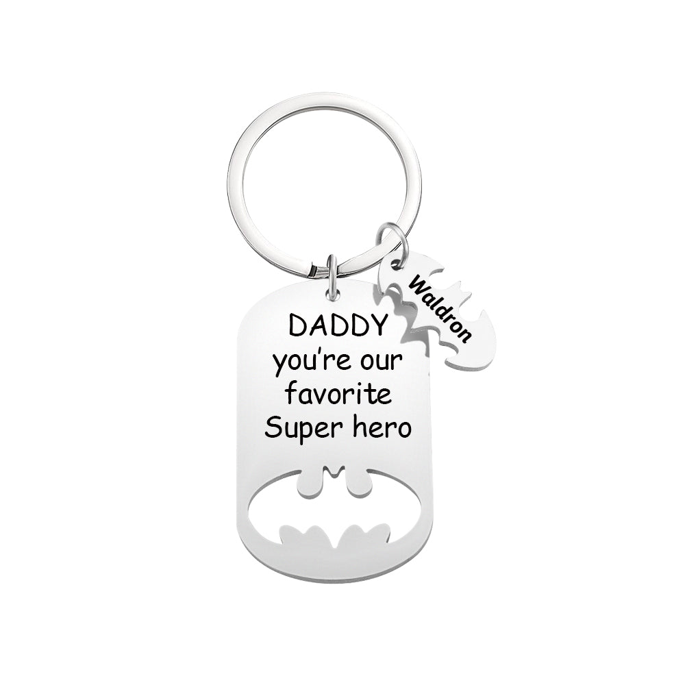 Personalized Superhero Daddy Keychain with Kids Names Gift for Father