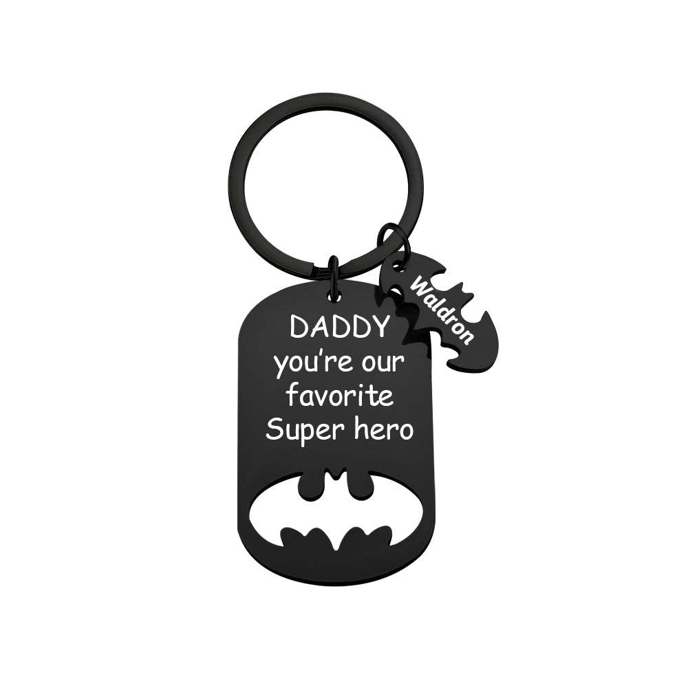 Personalized Superhero Daddy Keychain with Kids Names Gift for Father