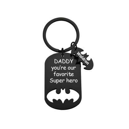 Personalized Superhero Daddy Keychain with Kids Names Gift for Father