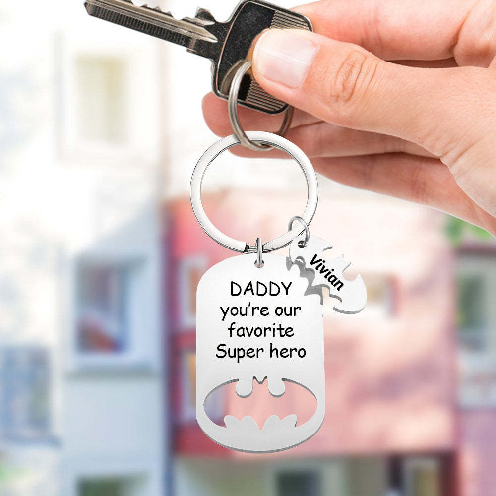 Personalized Superhero Daddy Keychain with Kids Names Gift for Father