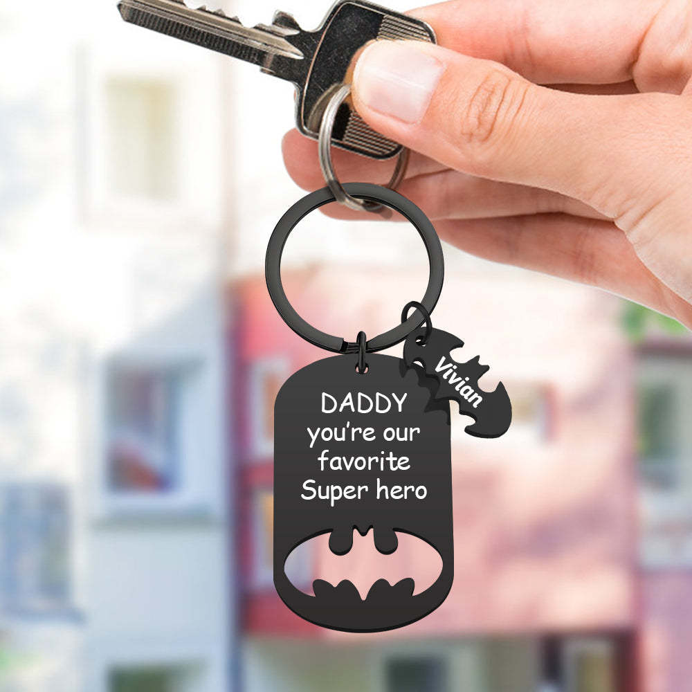 Personalized Superhero Daddy Keychain with Kids Names Gift for Father
