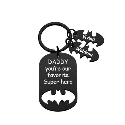 Personalized Superhero Daddy Keychain with Kids Names Gift for Father